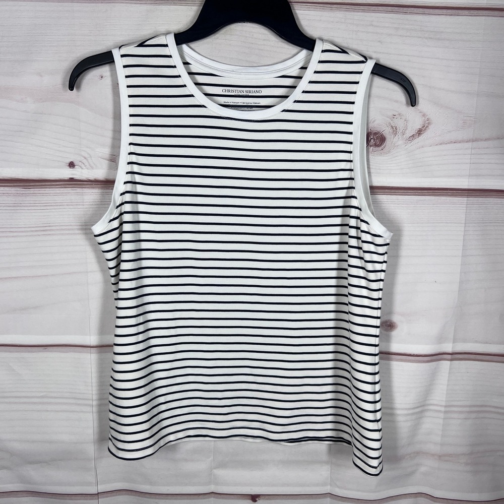 Christian Siriano Tank Top Women XL White Black Striped Sleeveless Knit Basic